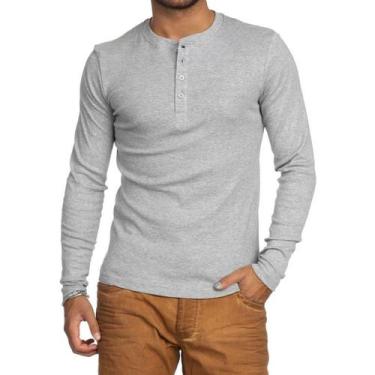 Imagem de Camiseta HENLEY Classic Slim Fit Manga Longa Gola Redonda CINZA - J SI