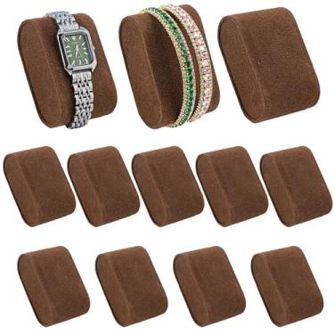 Imagem de Framendino, Pacote com 12 almofadas de pulseira de veludo marrom para exibição de relógio, pulseira de exibição de joias, almofada de relógio para pequenas empresas, vendas em casa