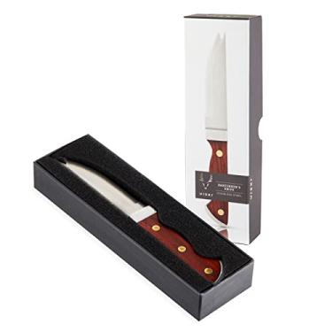 Imagem de Viski Faca de barman, faca de 17,7 cm, cabo de madeira de acácia, lâmina de aço inoxidável de ponta dupla, faca de barra, base rebitada, conjunto de 1