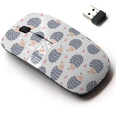Imagem de Mouse sem fio de 2,4 G com design de padrão fofo para todos os laptops e desktops com nano receptor - animal ouriço fofo