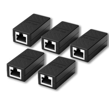 Imagem de Acoplador RJ45, acoplador de rede, conectores Ethernet, acoplador embutido para conector extensor de cabo Ethernet Cat7/Cat6/Cat5e/Cat5 - fêmea para fêmea, RJ45 Coupler black 5 pack
