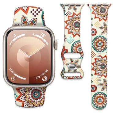 Imagem de Pulseira de relógio compatível com Apple Watch de 38 mm, 40 mm e 41 mm, pulseira de substituição de silicone macio com fecho clássico para Apple Watch Series SE 8, 7, 6, 5, 4, 3, 2, 1, Utral (flor
