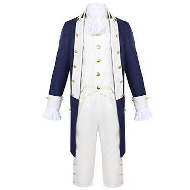 Imagem de MIAOCOS Fantasia colonial infantil medieval Alexander Hamilton vintage uniforme infantil formal casaco vitoriano (8-9 anos, criança azul)