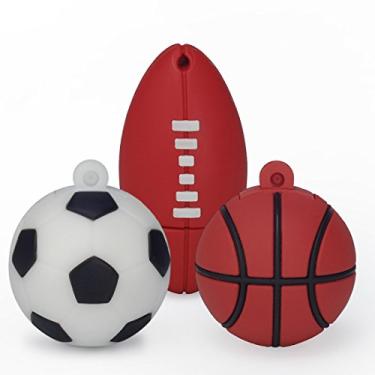 Imagem de LEIZHAN Pacote com 3 unidades flash USB fofas de 32 GB, bola esportiva USB 2.0, pendrive, pen drive (futebol + basquete + rugby)