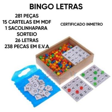 Imagem de Jogo Bingo De Letras 281 Peças Em Madeira Educar E Ensinar - ZARAMELA 