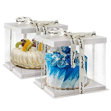 Imagem de HOYA PONYOO Caixa de Bolo Transparente, Recipiente de Transporte de Bolo de 2 Pacotes 10 "X 10" X 9 "Com Fita Caixas Transparentes com Tampa Pacote de Presente para Festa de Casamento de Aniversário,