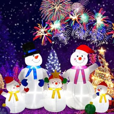 Imagem de EBANKU Boneco de Neve Inflável de Natal de 9 Pés de Comprimento, Família de Cinco, Decoração de Natal Ao Ar Livre com Luzes Led Embutidas, Decoração de Quintal de Natal para Férias/Festa/Jardim /