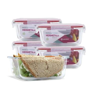 Imagem de Conjunto 5 Pote Vidro Hermético Marmita Tampa Plástico 800ml - U4home,