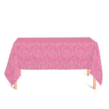 Imagem de Toalha de Mesa Retangular em Tecido Jacquard Rosa Bebê Argolas Tradici
