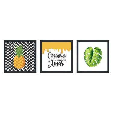 Imagem de Quadros Decorativo Moldura Cozinha Copa Fruta Abacaxi 3 pçs - Looks Ob