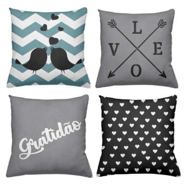 Imagem de Kit 4 Almofadas Decorativas Cheias 40x40cm Gratidão Cinza - Deluzz
