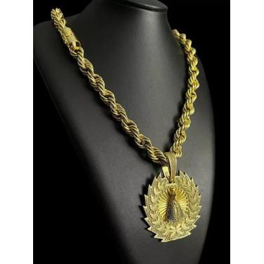 Imagem de Cordão baiano 13mm + pingente nossa senhora banhando a ouro - ToJoia18