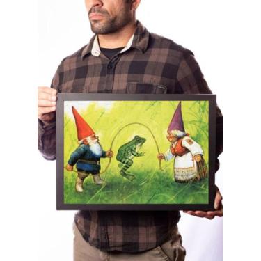 Imagem de Quadro Arte Casal Gnomos E Sapo Pula Corda Decoração - Fanarte