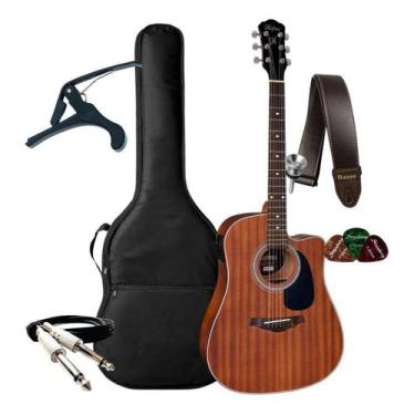 Imagem de Violão Folk Hofma HMF250 Elétrico com Afinador STNT Kit - Eagle