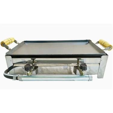 Imagem de Fogão Inox Fogareiro A Gás Duas Bocas com Chapa Bife kit Gas - MAx