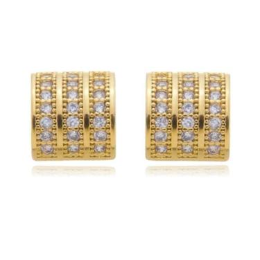Imagem de Brinco Quadrado Pedras Zircônia Pequeno Banhado a Ouro 18k - Enzara Jó