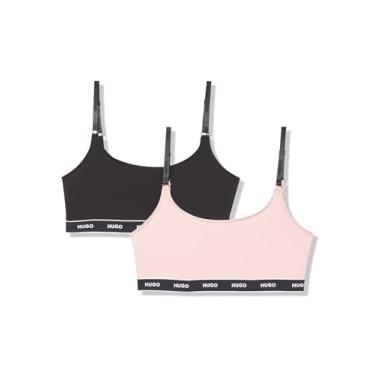 Imagem de HUGO Pacote com 2 sutiãs femininos elásticos de algodão com logotipo repetido, Malva/verde-oliva preta, PP