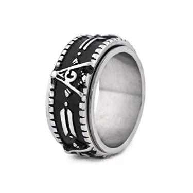 Imagem de Gungneer Anel giratório maçônico masculino de aço inoxidável com símbolo de bússola e acessório de joia maçom, Metal