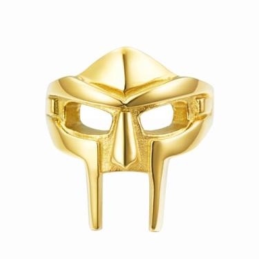 Imagem de Zutena Anel de máscara facial de metal, anel de aço inoxidável gótico motociclista punk hip hop para homens, máscara espartana desgraça capacete joias anel viking pagão nórdico, Metal, Sem pedra