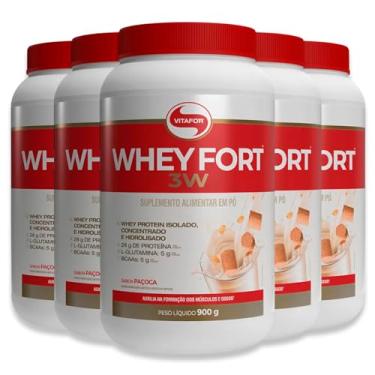 Imagem de Kit 5 Whey Fort 3w Vitafor 900g Paçoca