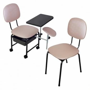 Imagem de Kit Manicure Cadeira Cirandinha + Cadeira de Cliente For-ty (Estofado Rosê Facto Estrutura Preta)