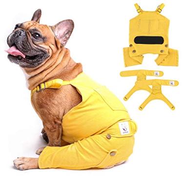 Imagem de Pijama de suspensórios de cachorro feminino iChoue com fraldas lavável para cães com caloriChoue X-Large amarelo