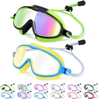 Imagem de Vvinca Máscara de natação infantil com alça elástica visão ampla antirembaçamento UV óculos de piscina para 3 a 14 crianças e meninos