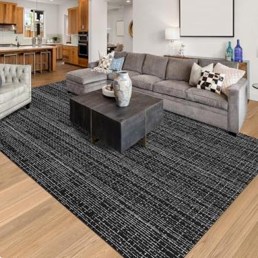 Imagem de Aoczes Tapete grande de tecido de algodão 1,8 x 2,5 m, preto e branco, para entrada, tapete lavável, interior e exterior, para sala de estar, quarto, cozinha, casa de fazenda, decoração