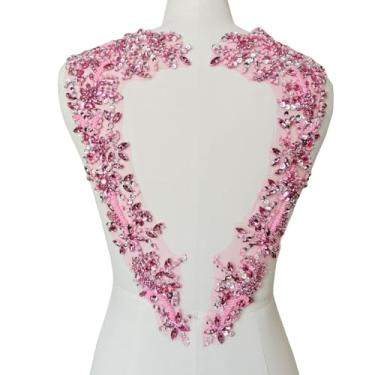 Imagem de Jpumley.pksn Apliques de strass feitos à mão com contas costurados em remendo de renda de cristal, 1 par para roupas de bricolage, vestido de noiva, decoração de fantasia multicolorida, 18 x 45 cm