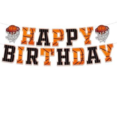 Imagem de GOTPASS Faixa de basquete feliz aniversário tema basquete decoração festa de aniversário crianças adolescentes meninos homens festa de aniversário sinal de bandeira