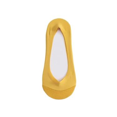 Imagem de chanstore 2 pares - Meias femininas antiderrapantes de algodão puro patchwork, salto alto, verão, fina, boca rasa, invisível, meias - amarelo