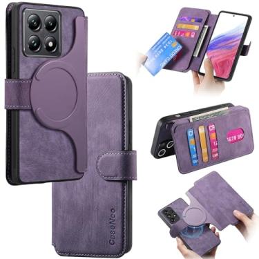 Imagem de Fofvccv Capa magnética removível para Xiaomi 14T com 3 compartimentos para cartão, capa flip de couro PU 2 em 1 com suporte de bloqueio de RFID para Mi 14T CXMG roxa