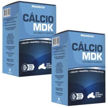 Imagem de Kit Combo 02 UND Cálcio MDK 600mg Magnésio Vitamina D  K2 120 Cápsulas