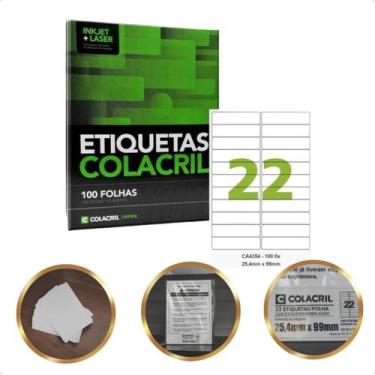 Imagem de Etiqueta 25 X 99mm Colacril A4 para Impressora 100 Folhas Adesiva Bran