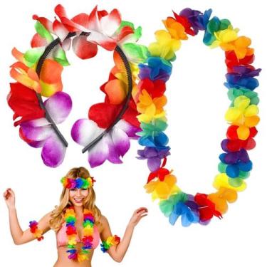 Imagem de Kit Colar Tiara Fantasia Havaiana Tropical Carnaval - Rpires