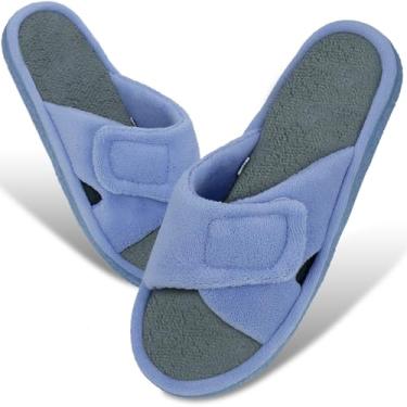 Imagem de Magtoe Pantufa Feminina de Microfibra de Espuma de Memória Ajustável com Bico Aberto, Sky Blue, 7-8