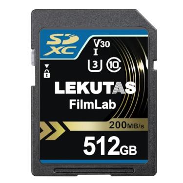 Imagem de LEKUTAS Cartão de memória SDXC UHS-I de 512 GB - Velocidade de leitura de até 200 MB/s, C10, U3, V30, 4K UHD, Full-HD e cartão SD de vídeo 4K para câmeras Canon Nikon Sony Fujifilm DSLR, câmeras