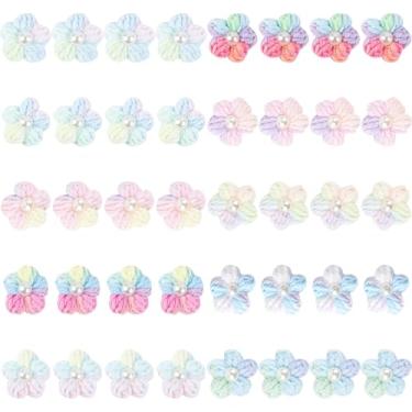 Imagem de Framendino, Pacote com 40 remendos de flores costurados em crochê, flores tricotadas com pétalas florais de pérolas, apliques para decoração de roupas DIY