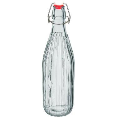 Imagem de GARRAFA ÁGUA SUCO LEITE HOME&CO COM TRAVA NA TAMPA VIDRO 1L 32x8x8cm TRANSPARENTE