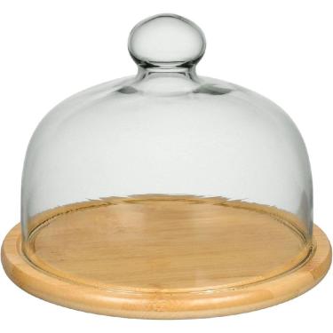 Imagem de PRATO BOLO BOLEIRA REDONDO HOME&CO TAMPA VIDRO BAMBU 15x20x20cm
