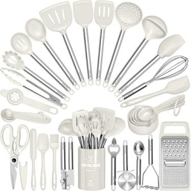 Imagem de Conjunto de utensílios de cozinha - Umite Chef conjunto de 34 utensílios de cozinha de silicone para panelas antiaderentes - conjunto de espátulas de silicone, cabo de aço inoxidável - utensílios de