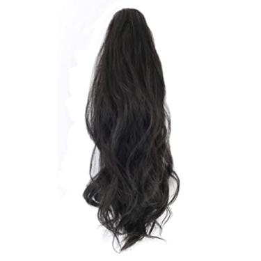 Imagem de Lindo Extensões de cabelo de rabo de cavalo reto de 18"/45 cm cabelo humano misto seda preto ponytai clipe em extensões de cabelo micro encaracolado rabo de cavalo apliques Ajustável