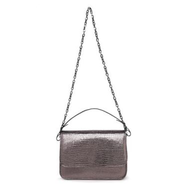 Imagem de Bolsa Feminina Alça Corrente E De Mão Croco Verniz Grafite Festa - Cam