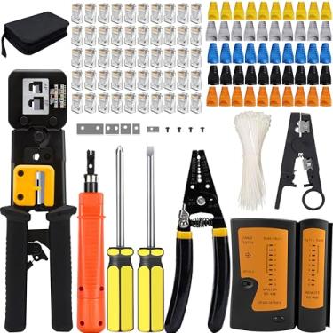 Imagem de TAIWAIN Ferramenta de manutenção de crimpagem de cabo para Rj45, crimpador de telefone portátil de rede, conectores 8P8C4P4C6P6C, testador de cabos RJ11 Cat5 Cat6, decapador de cabo Ethernet (azul jeans)