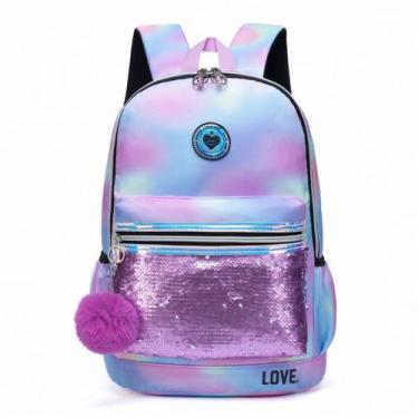 Imagem de Mochila Bolsa De Costas Feminina Tie Dye Juvenil Escolar Colorida Pomp