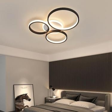 Imagem de Dimmable Lustre de Teto Moderno levou lâmpada para sala de jantar Sala de estar Cama quarto Decoração levou Lustre Luminária AC110-240V Preto/Ouro led plafon (Preto, 4 anéis L52*W42CM)