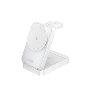 Imagem de Basike Carregador Sem Fio 3 em 1 Magnético 2025, Estação de Carregamento Portátil com Luz Noturna, Dobrável e Compatível com MagSafe, iPhone 16/15/14/13/12, Apple Watch e AirPod (Branco)