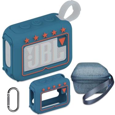 Imagem de JCHPINE Capa de silicone e capa rígida de viagem para alto-falante Bluetooth JBL Go 4 ultra portátil, acessórios para alto-falante JBL Go 4 Pro Sound Bluetooth Stand Up Holder (capa azul)