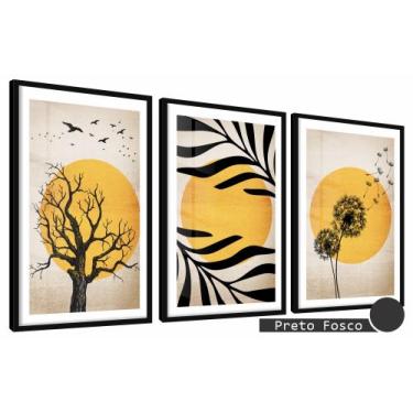 Imagem de Quadros Decorativos Kit 3 Moldura e Vidro Paisagem Desenho - Belo Quad