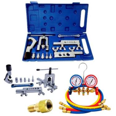 Imagem de Kit Refrigeração com Flangeador Manifold R22, R134, R404 e R407 e Adap